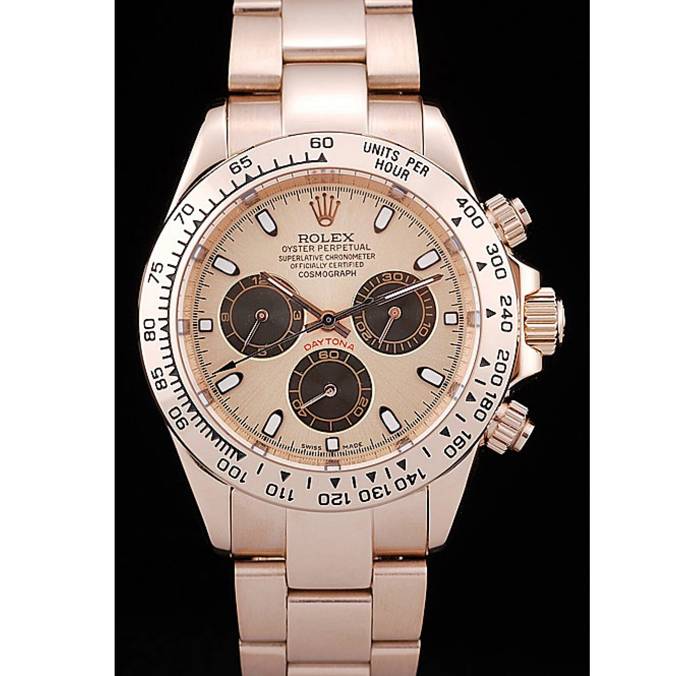 Daytona Rolex Bezel Gold Rose Dial Gold Plated Steel Rose Stainless 0707